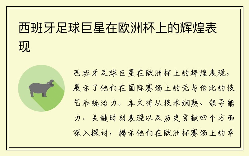 西班牙足球巨星在欧洲杯上的辉煌表现